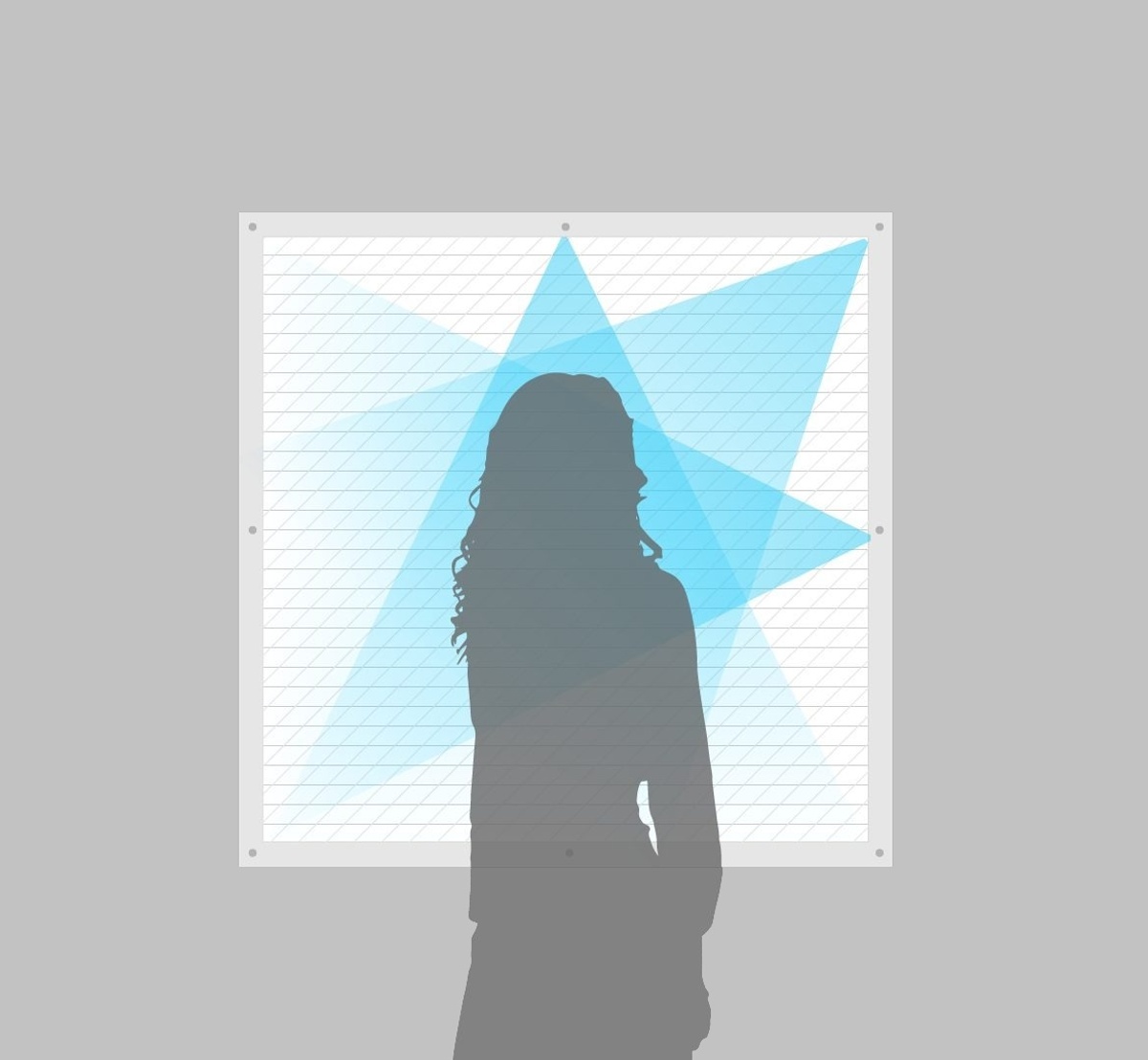 Illustration of a person looking at several intersecting rays of light in a square