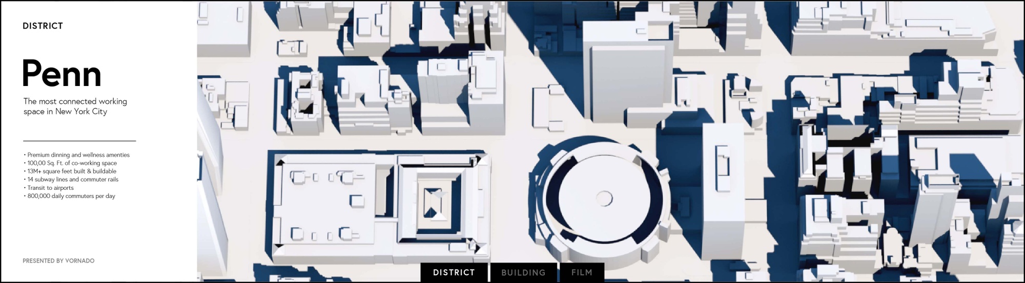 Content at appears on digital table, showing the Penn District from overhead