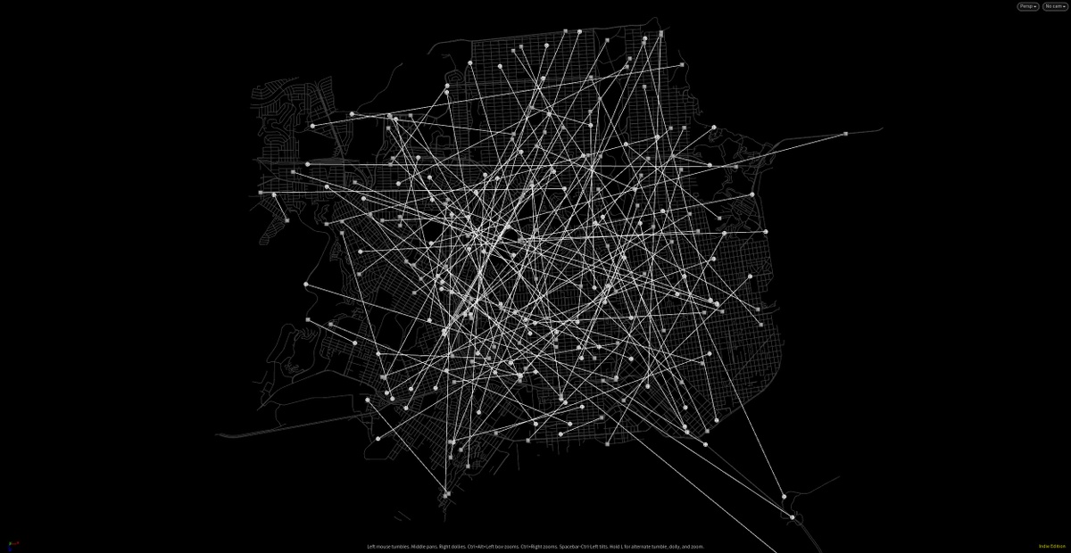 White lines connecting a point cloud on a black background