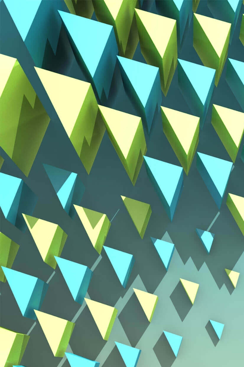 Render of an arrangement of triangular prisms of diminishing height from top down perspective
