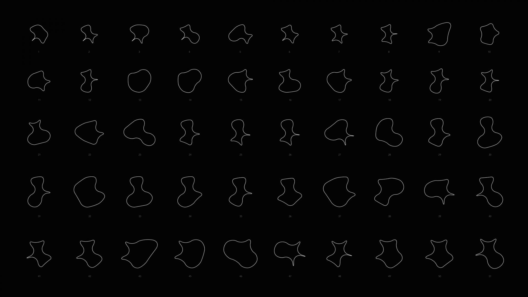 Illustration of unique curved shapes representing data plotted on a five-axis graph, each representing company business insights for one month of the year
