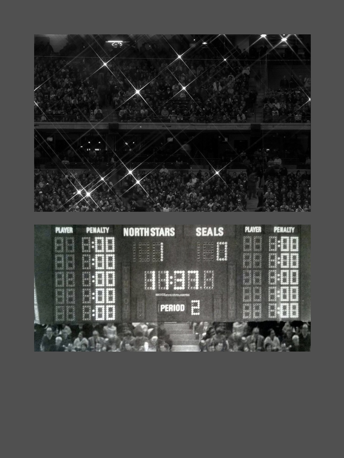 Moodboard of sports crowd and giant scoreboard