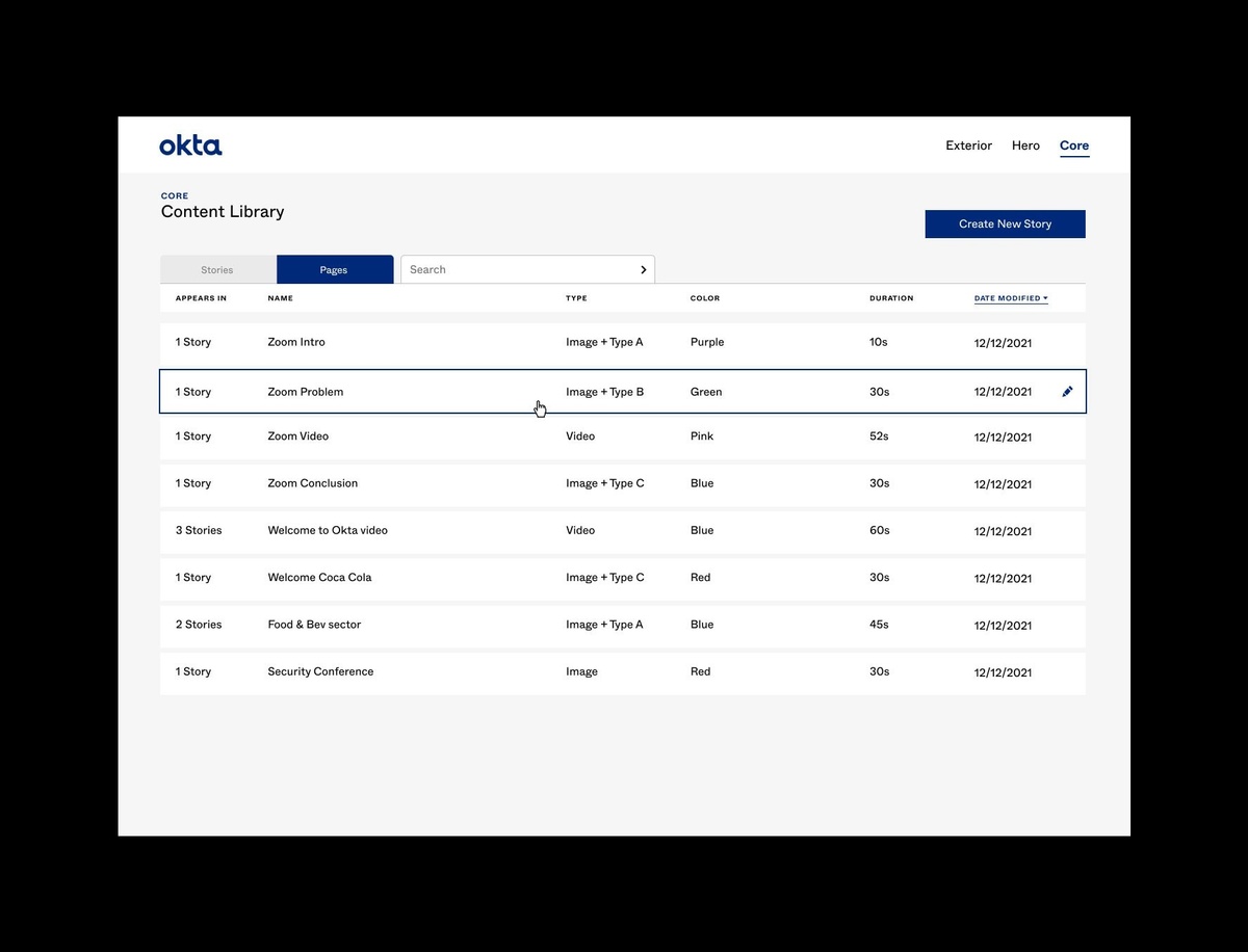 CMS interface on desktop of content library and pages used for the installation