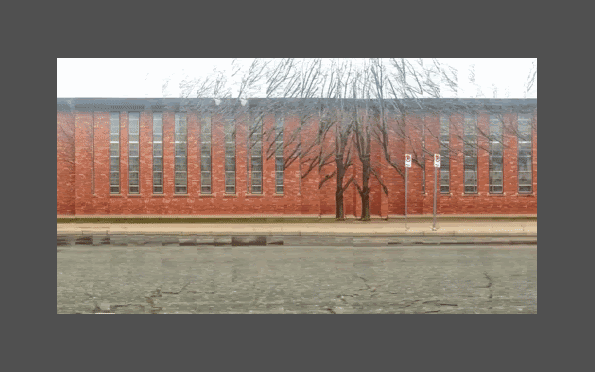 Distorted image of brick building